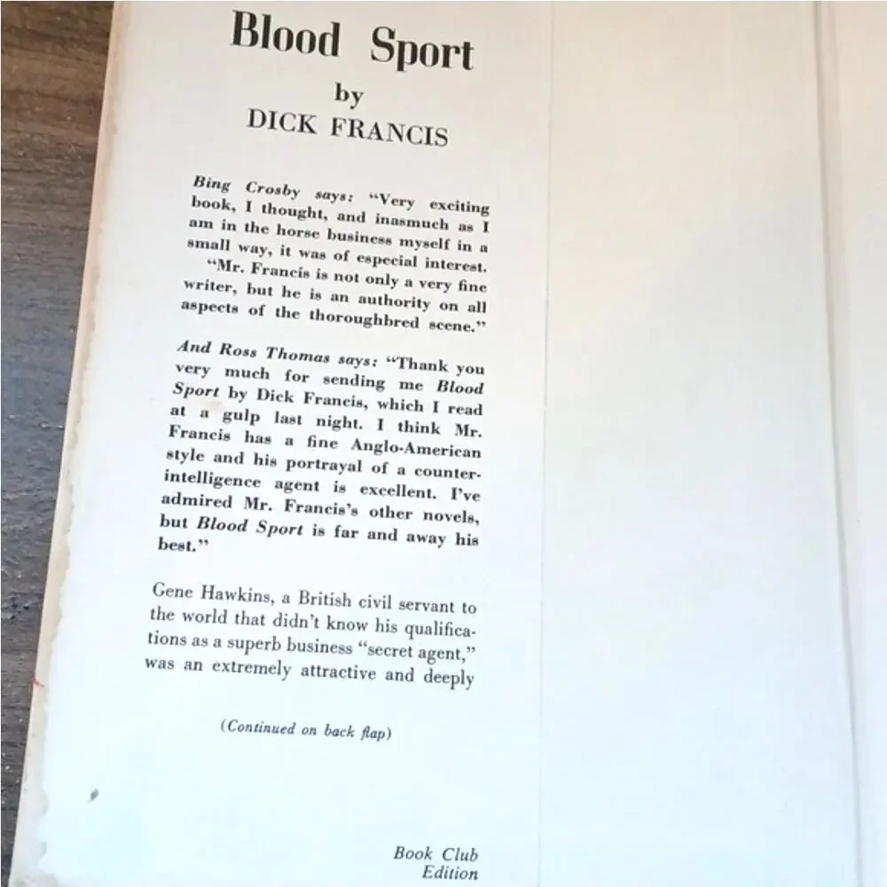 Blood Sport 1967 First Edition Hardcover Dick Francis
